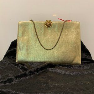 Vintage HL Harry Levine USA Evening Bag/Coin Metallic Gold Purse Ornate Close